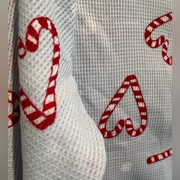 NWT- 2 Pc XMas PJ Set❤️ Lt Blue w Candy Cane Hearts , Long Pants & Henley Top - Picture 5 of 12